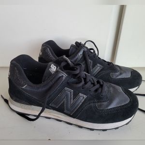 New Balance Women's Sz. 10 574 Black Suede/Nylon Micro Glitter Sneakers
